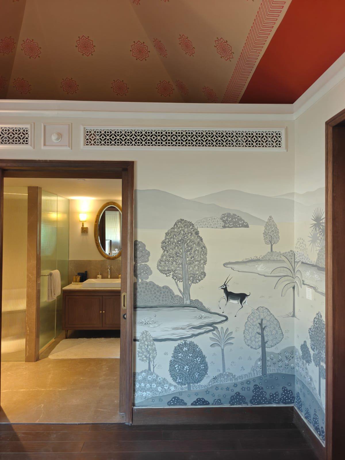 A hospitality space with artwork placed by The Artemist, Kolkata