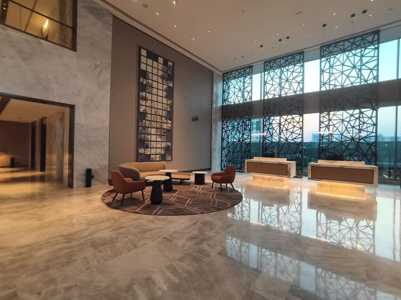 A hotel public space featuring work by The Artemist